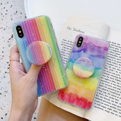 2020 Glitter Rainbow Phone Case For iPhone XR XS Max X 11 11Pro 6 6S 7 8 Plus Candy Color Stand Holder TPU Full Body  Cover