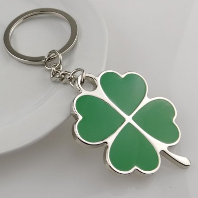 Stainless Green Leaf Keychain Fashion Creative Beautiful Four Leaf Clover Steel Lucky Key Chain Jewelry Keyring car