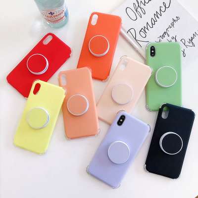 Candy Color Stand Holder Shockproof Case For iPhone 11 Pro XS Max XR 6 6S Plus Simple Plain Silicon Cover For 7 8 Plus